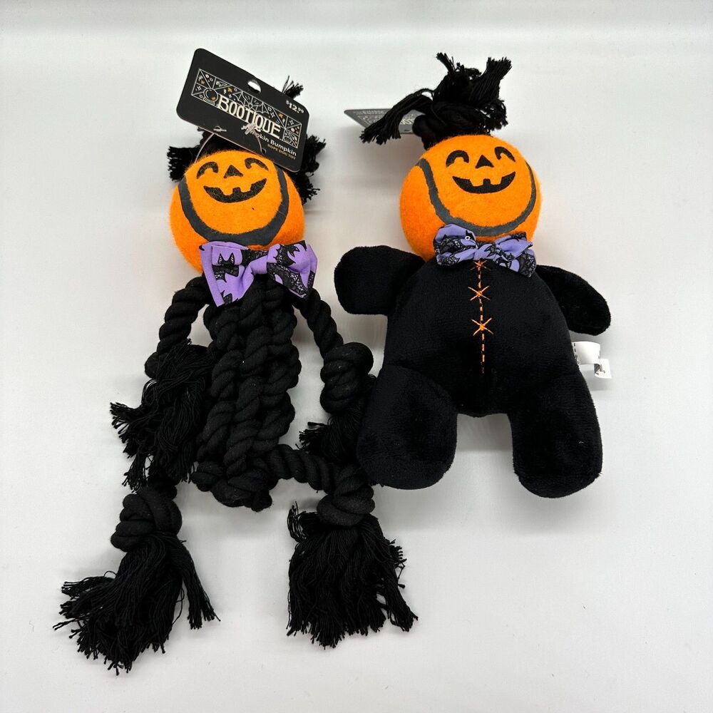 2 Bootique Pumpkin Bumpkin Halloween Plush Rope Dog Toys New With Tags